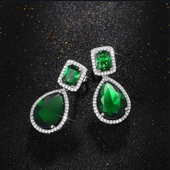 Emerald Earrings Jewelry - New Emerald Dangle Silver Plated Earrings